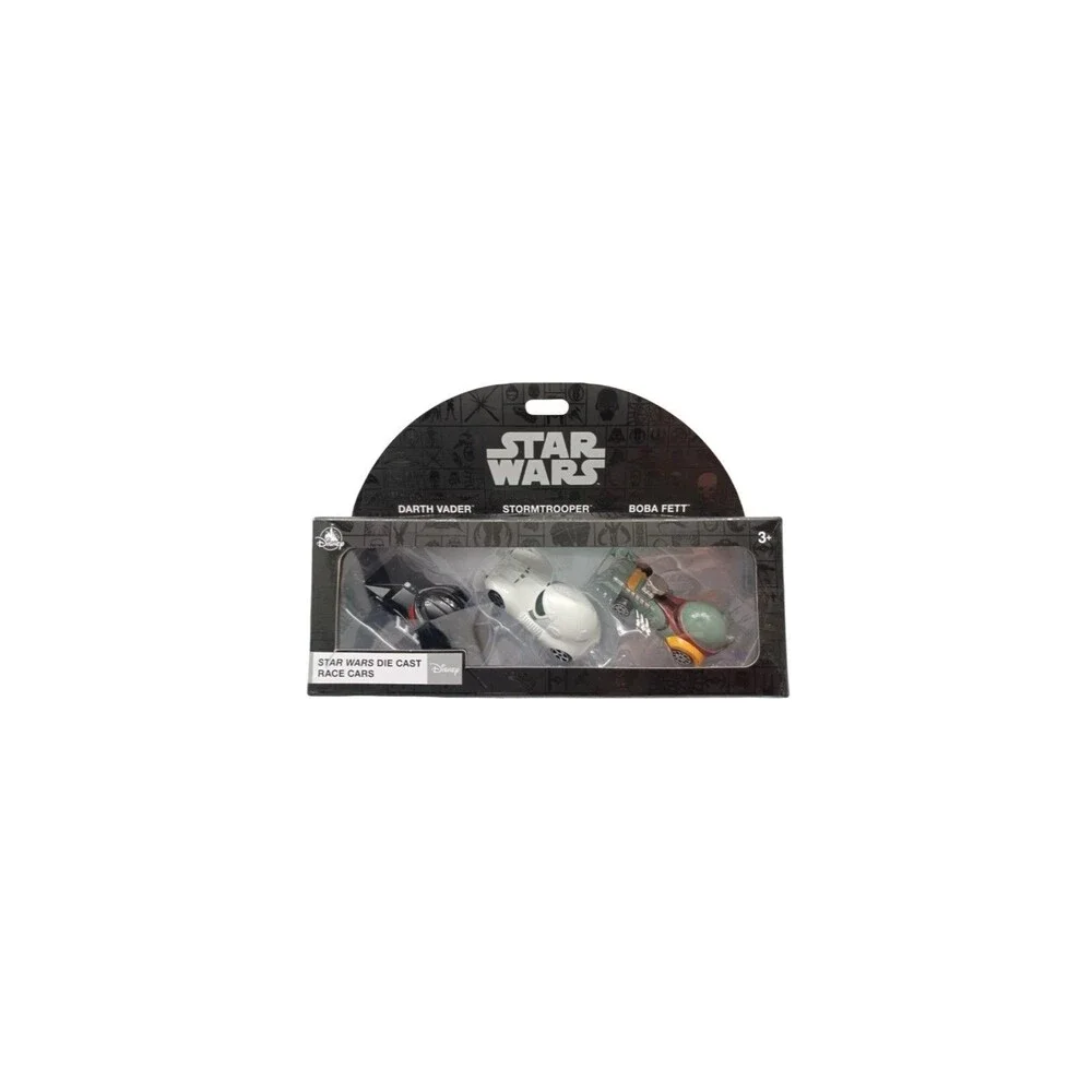 Star Wars Die Cast Race Cars Darth Vader Stormtrooper Boba Fett 3 Car Set New